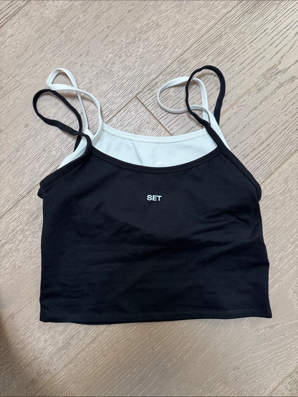 SET Active Black & White Double-Strap Crop Camisole